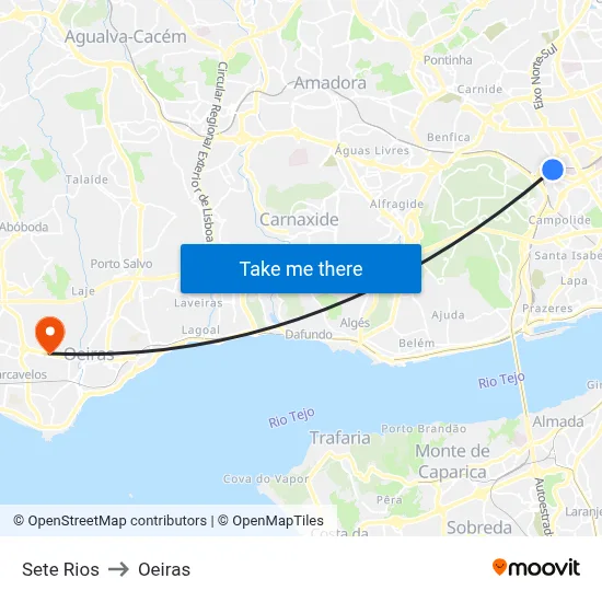 Sete Rios to Oeiras map