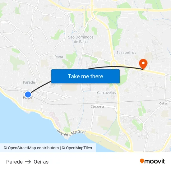 Parede to Oeiras map