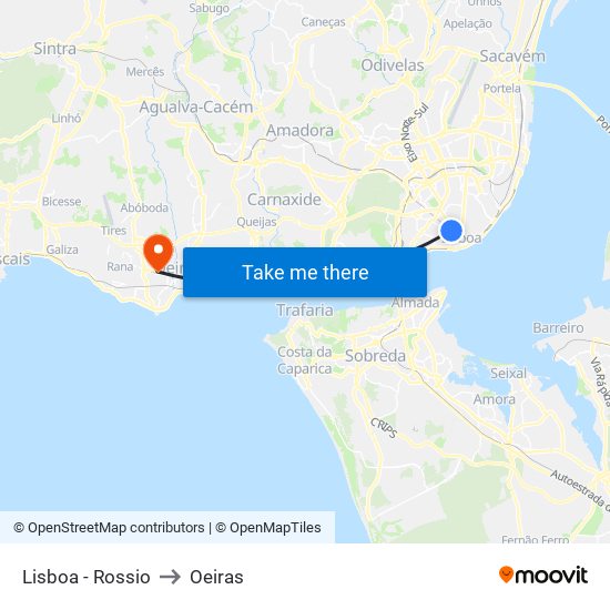 Lisboa - Rossio to Oeiras map