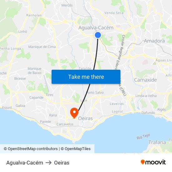 Agualva-Cacém to Oeiras map