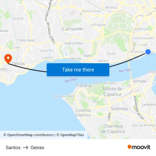 Santos to Oeiras map