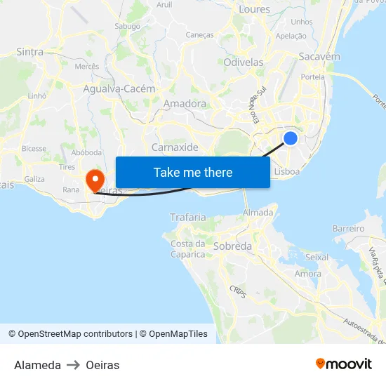 Alameda to Oeiras map