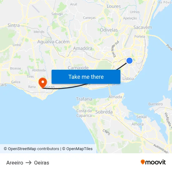 Areeiro to Oeiras map