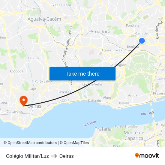 Colégio Militar/Luz to Oeiras map
