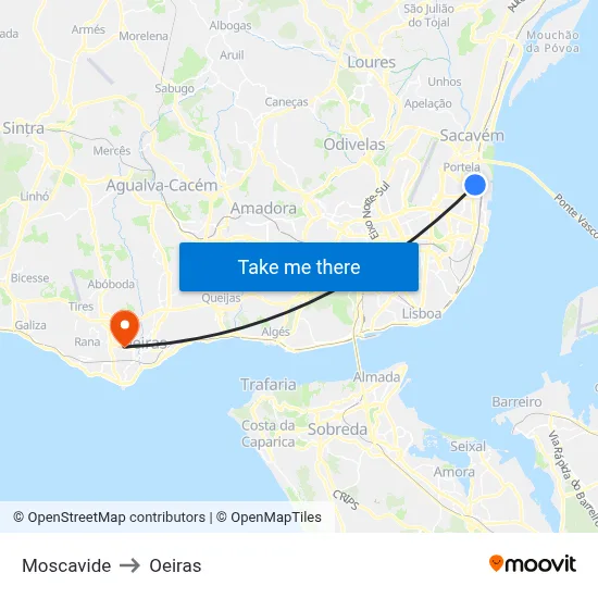 Moscavide to Oeiras map