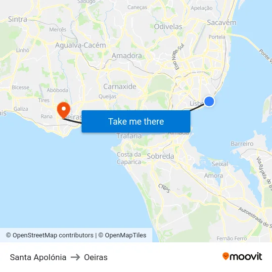 Santa Apolónia to Oeiras map
