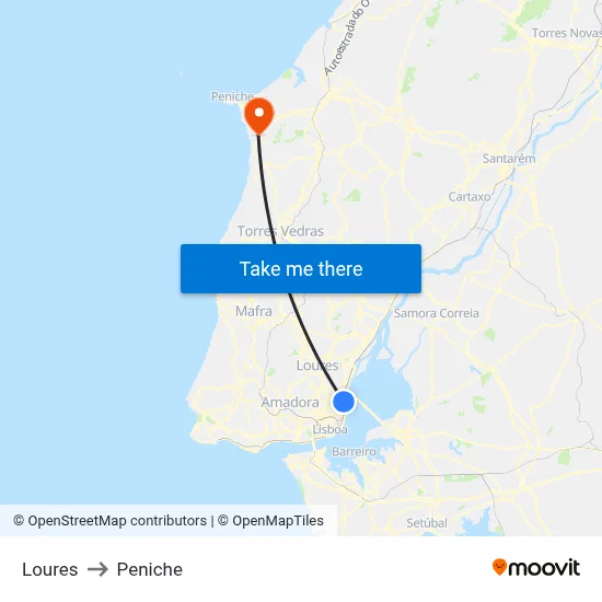 Loures to Peniche map
