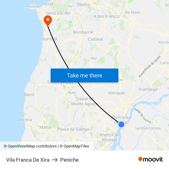 Vila Franca De Xira to Peniche map