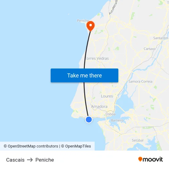 Cascais to Peniche map