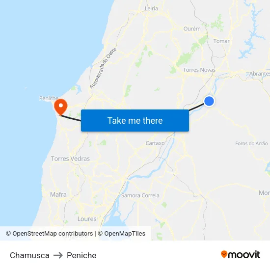 Chamusca to Peniche map