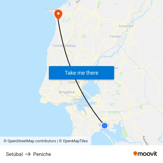 Setúbal to Peniche map