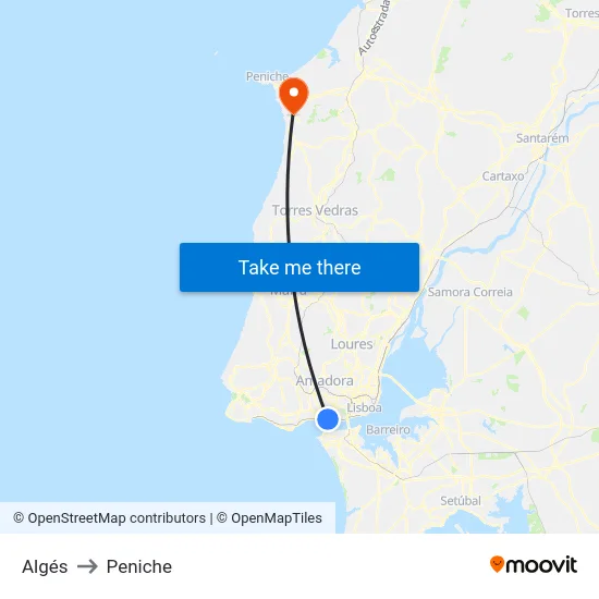 Algés to Peniche map