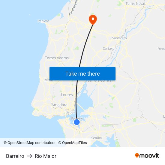 Barreiro to Rio Maior map