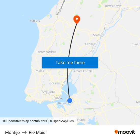 Montijo to Rio Maior map