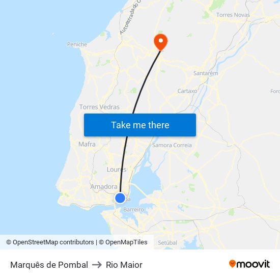 Marquês de Pombal to Rio Maior map