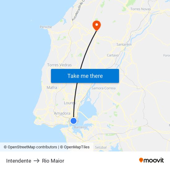 Intendente to Rio Maior map