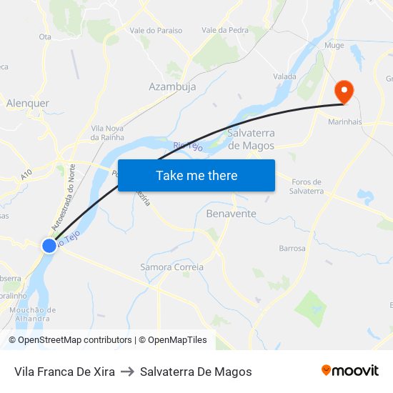 Vila Franca De Xira to Salvaterra De Magos map