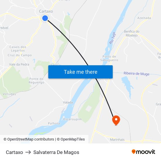 Cartaxo to Salvaterra De Magos map