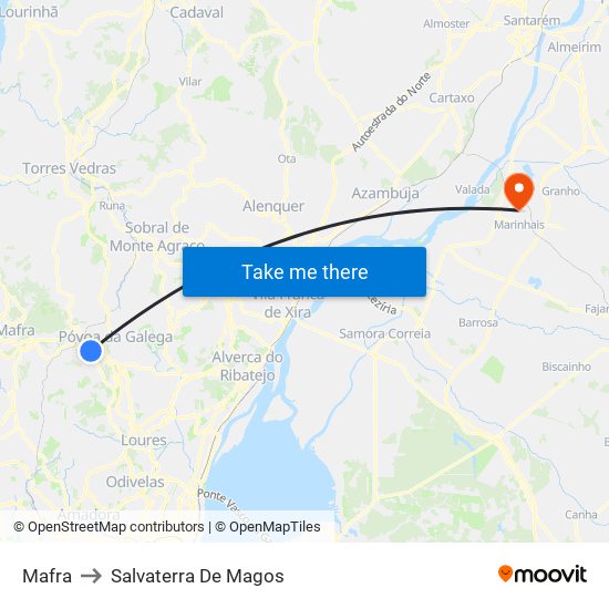 Mafra to Salvaterra De Magos map