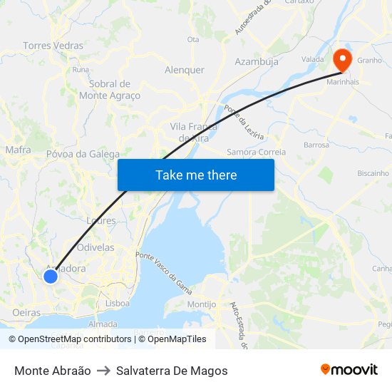 Monte Abraão to Salvaterra De Magos map