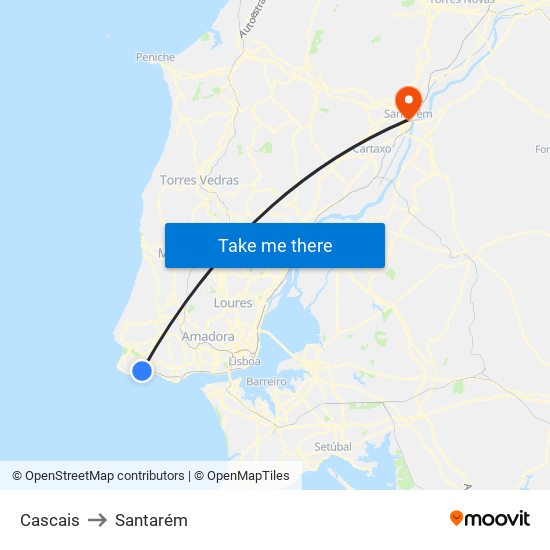 Cascais to Santarém map