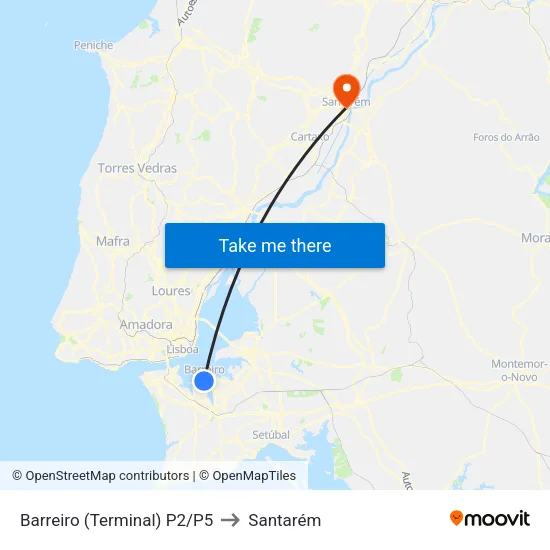 Barreiro (Terminal) P2/P5 to Santarém map