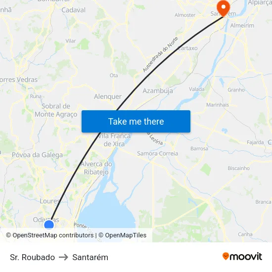 Sr. Roubado to Santarém map