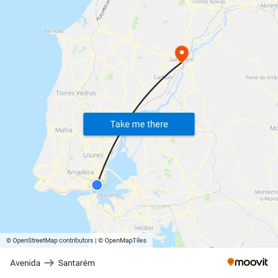 Avenida to Santarém map