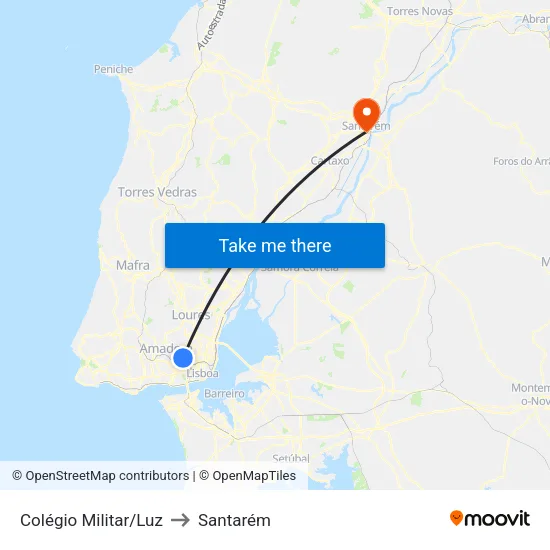 Colégio Militar/Luz to Santarém map