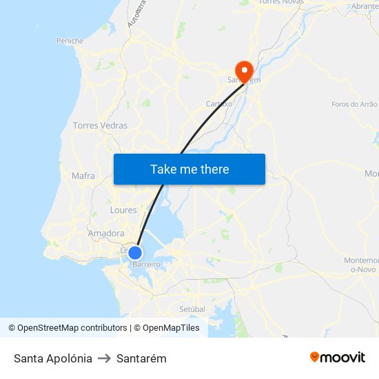 Santa Apolónia to Santarém map