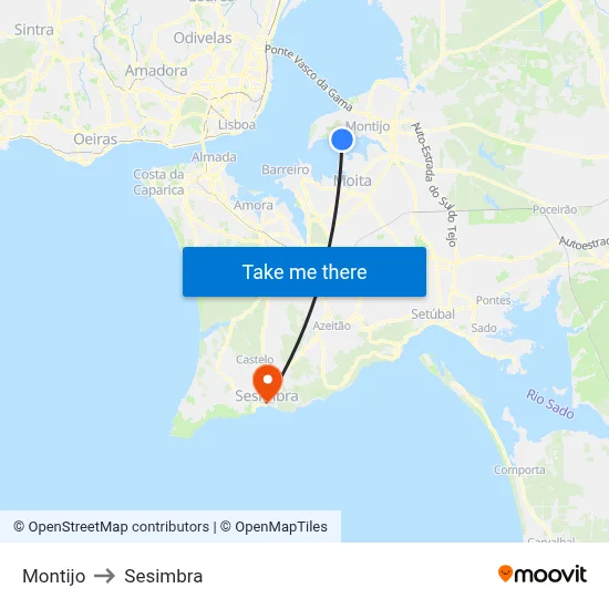 Montijo to Sesimbra map
