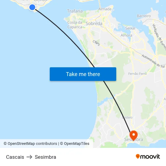 Cascais to Sesimbra map