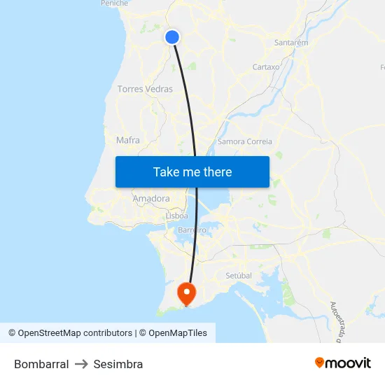Bombarral to Sesimbra map