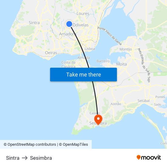 Sintra to Sesimbra map