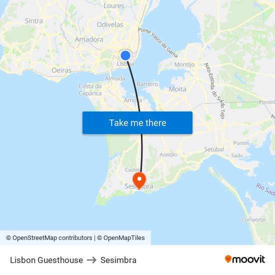 Lisbon Guesthouse to Sesimbra map