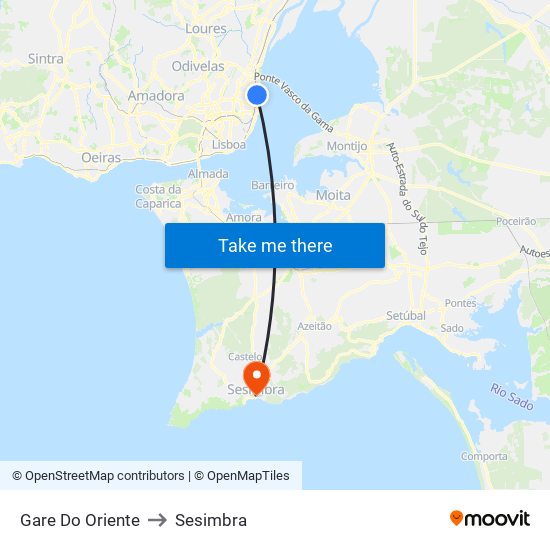 Gare Do Oriente to Sesimbra map