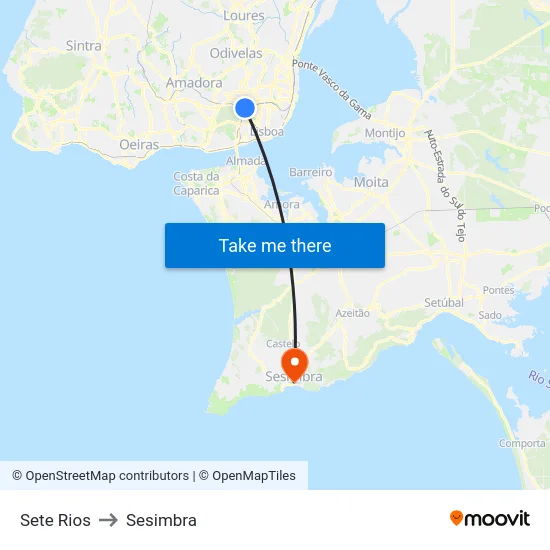 Sete Rios to Sesimbra map