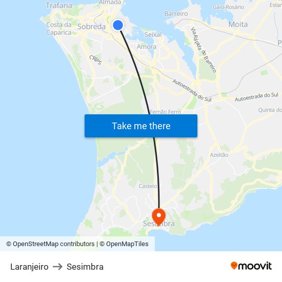 Laranjeiro to Sesimbra map