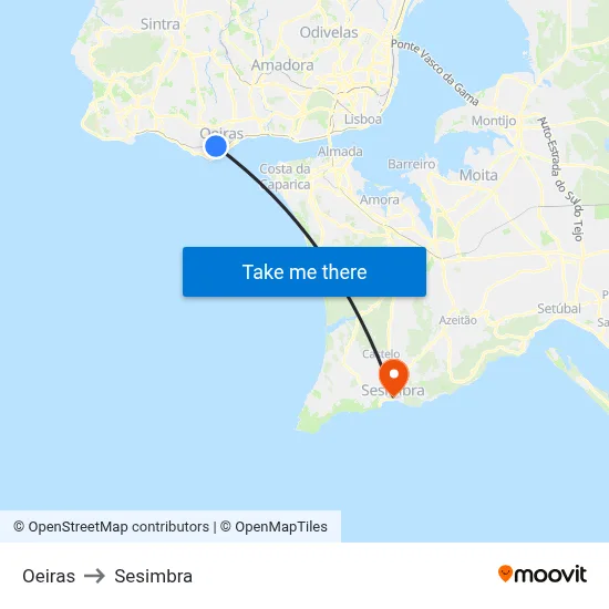 Oeiras to Sesimbra map