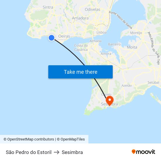 São Pedro do Estoril to Sesimbra map