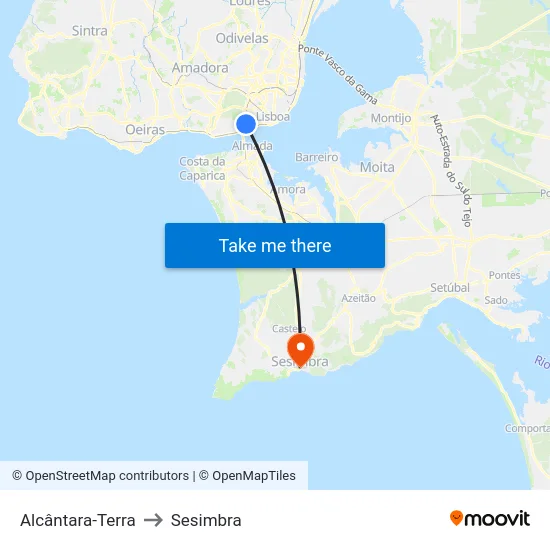 Alcântara-Terra to Sesimbra map