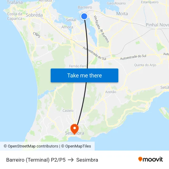 Barreiro (Terminal) P2/P5 to Sesimbra map