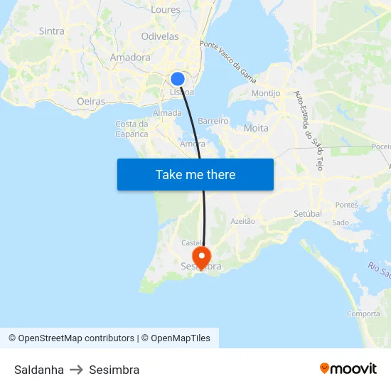 Saldanha to Sesimbra map