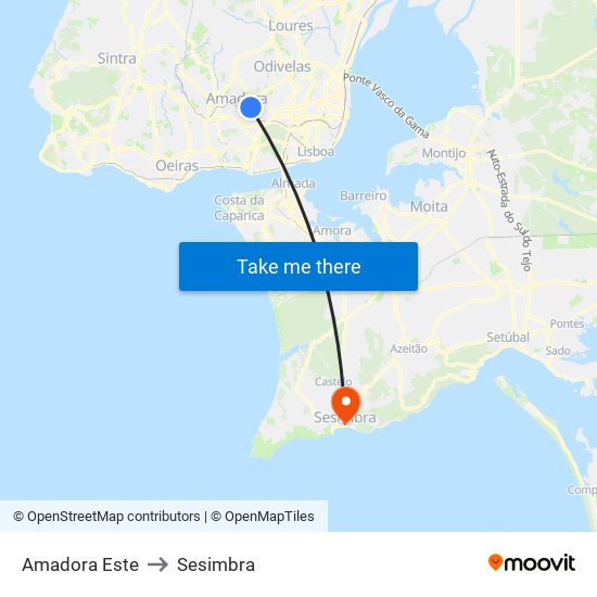 Amadora Este to Sesimbra map