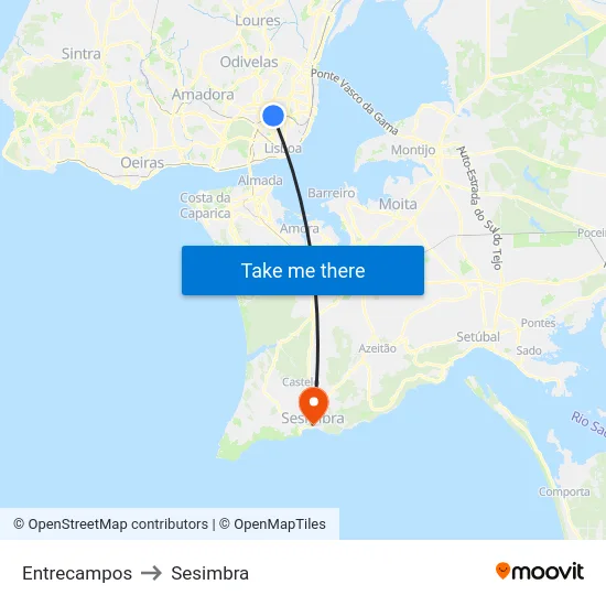 Entrecampos to Sesimbra map