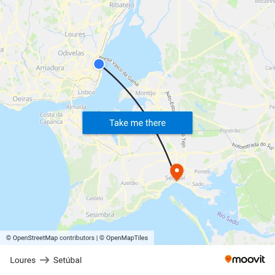 Loures to Setúbal map