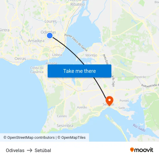 Odivelas to Setúbal map