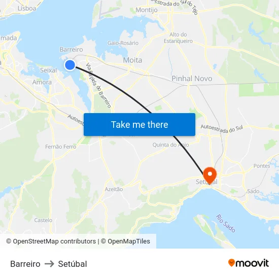 Barreiro to Setúbal map