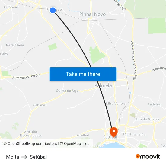 Moita to Setúbal map