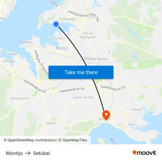 Montijo to Setúbal map